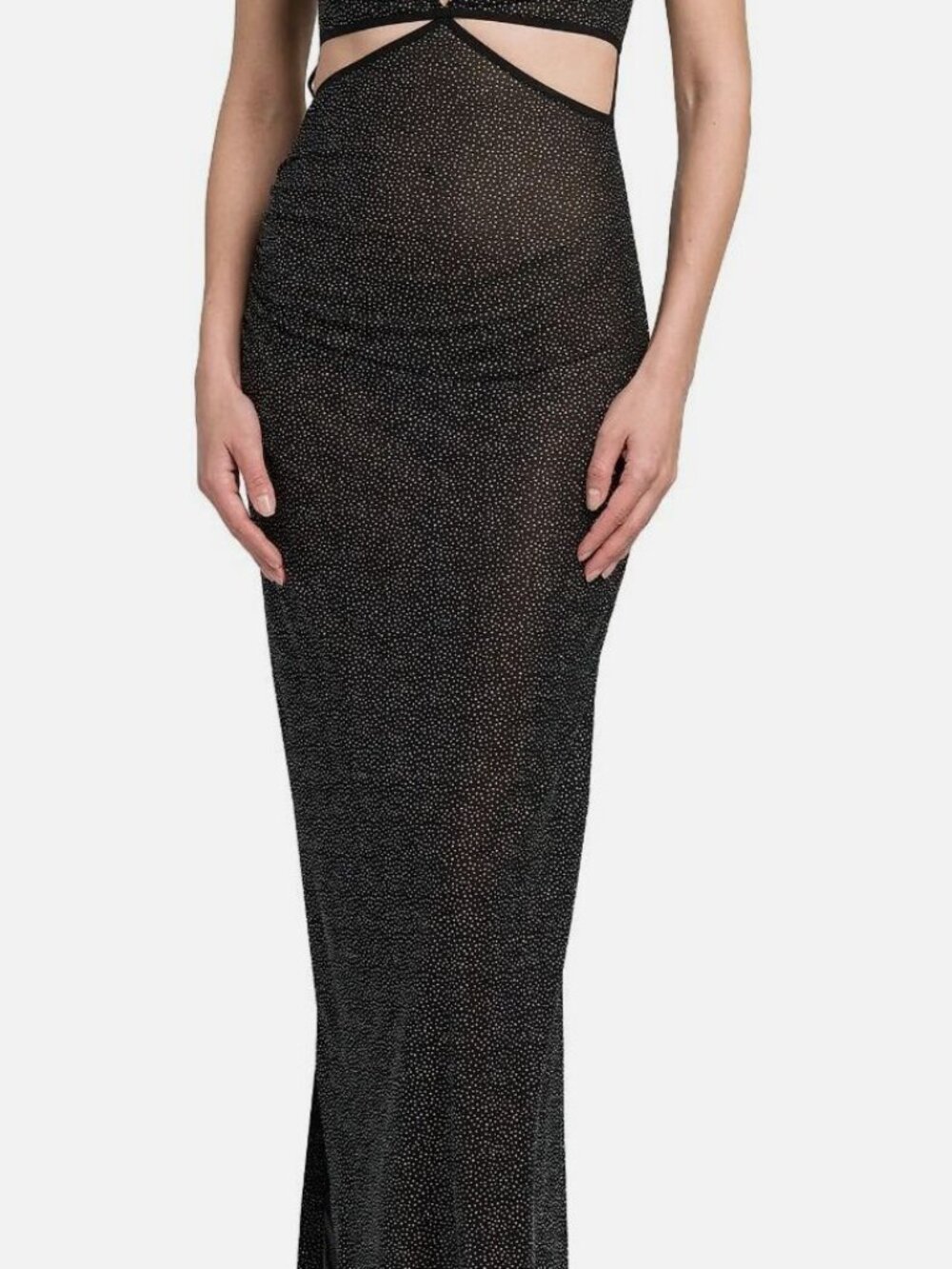 Nensi Dojaka Women's Black Keyhole Crew Neck Glitter Mesh Maxi Dress Size M